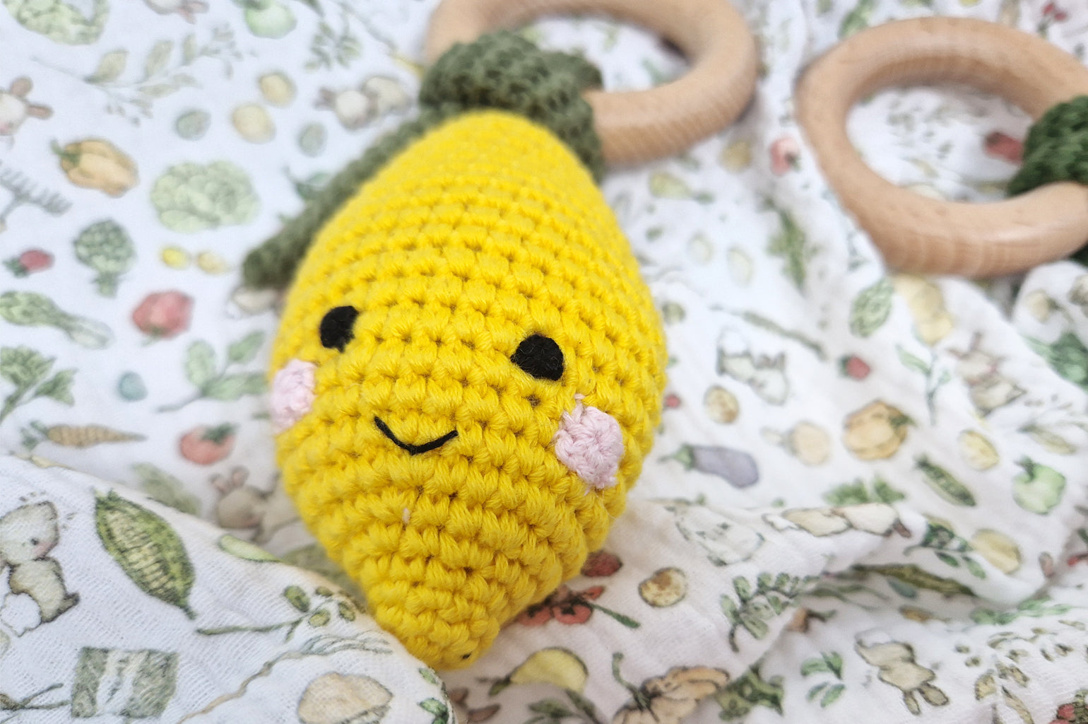 Crochet lemon Baby Rattle Teether Ring Toy