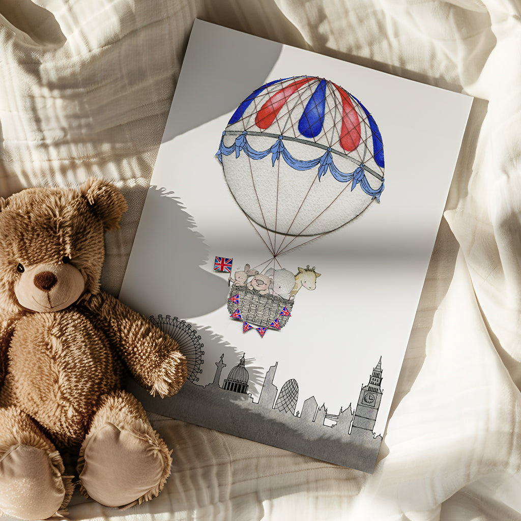 Kid&#39;s London Skyline Balloon Journey Art Print