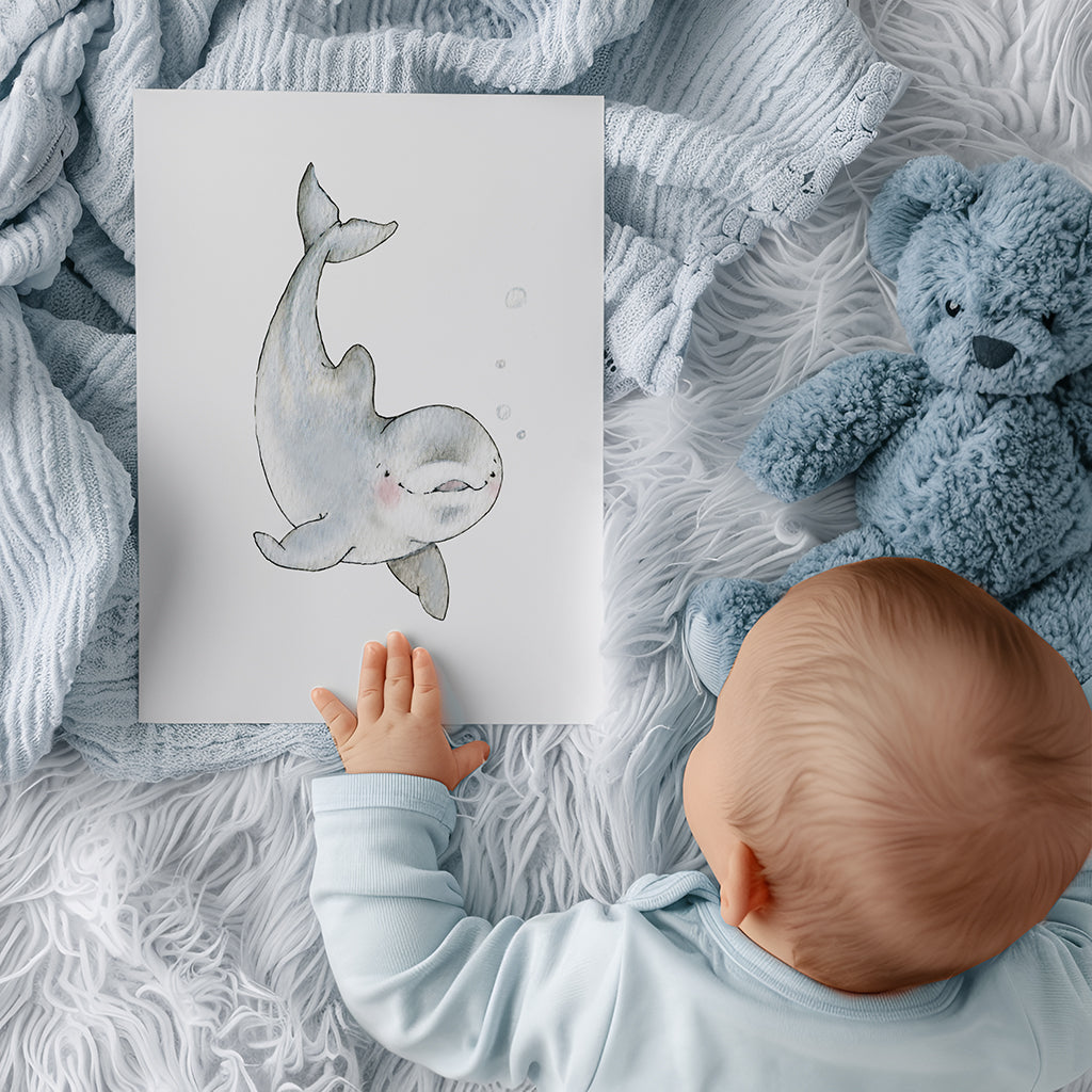 Newborn Baby Dolphin Nursery Art Picture