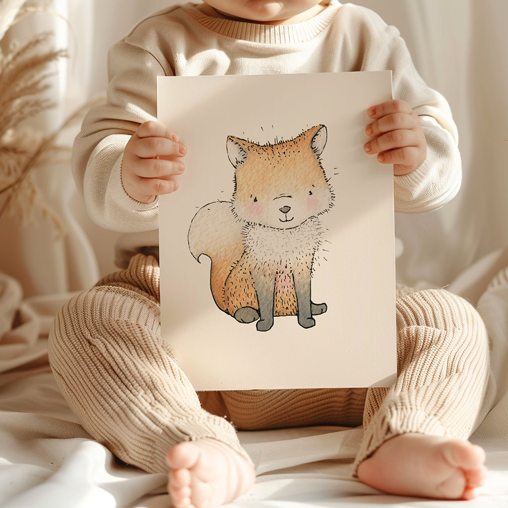 Newborn Baby Fox Nursery Art Print