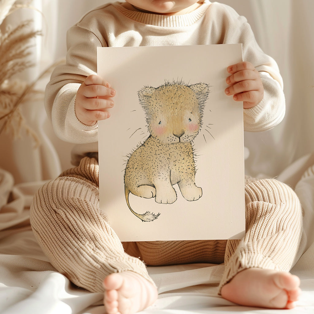 Personalised Newborn Baby Lion Cub Picture