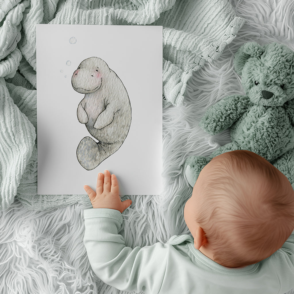 Newborn baby Manatee Nursery Decor Print