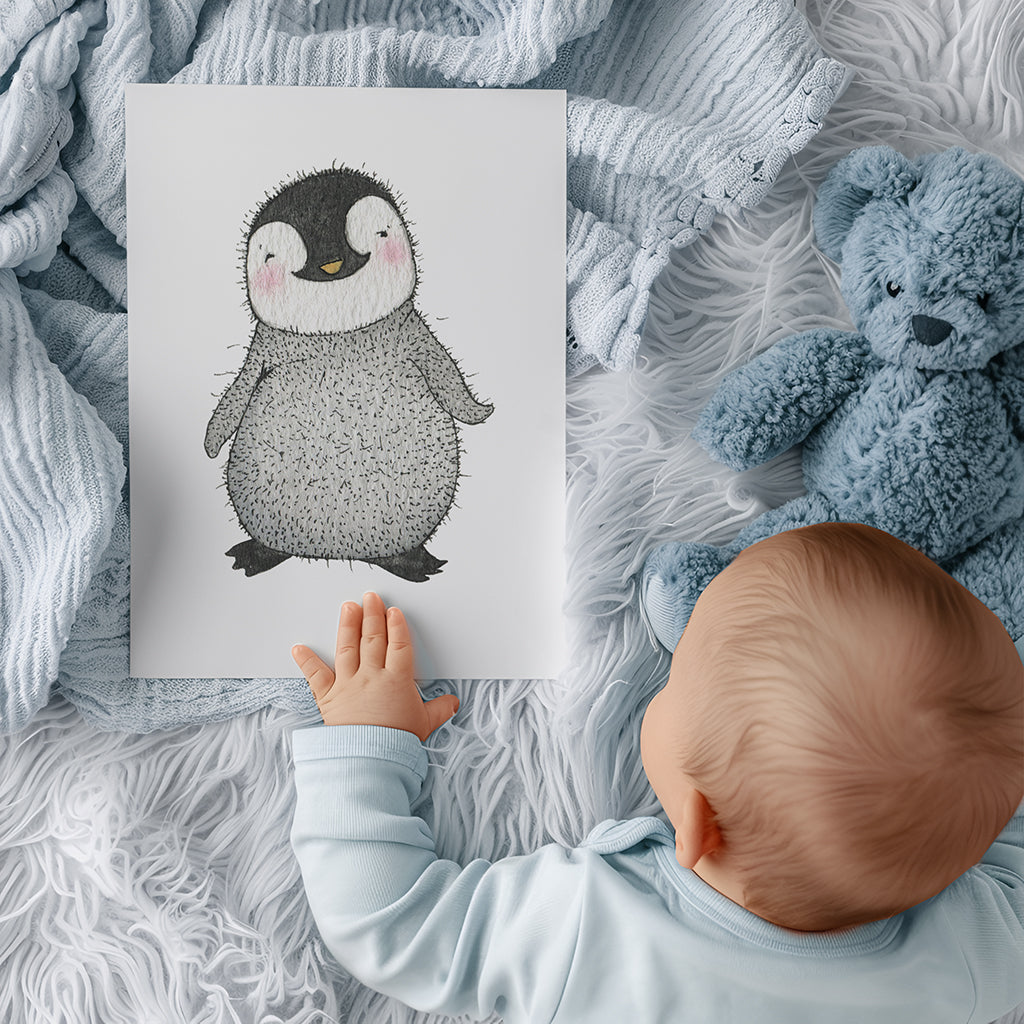 Newborn Baby Penguin Nursery Wall Print