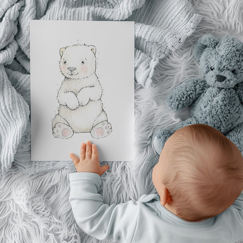Newborn Baby Polar Bear Nursery Wall Art Print