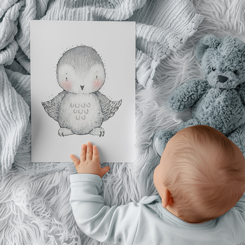 Newborn Baby Snowy Owl Nursery Picture