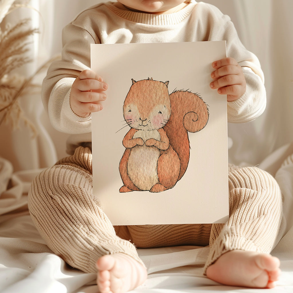 Newborn Baby Squirrel Nursery Art Picture