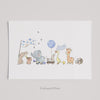 Boy&#39;s Blue Personalised Animals On Parade Print
