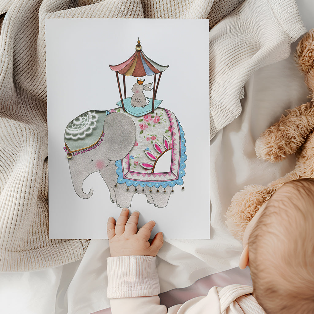 Girl&#39;s Royal Rabbit on Elephant Nursery Picture