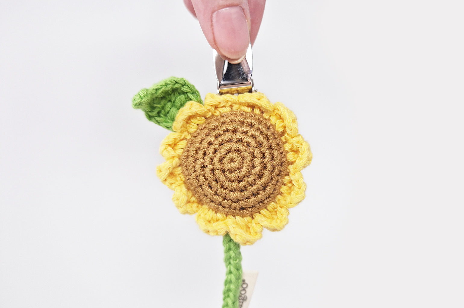 Crochet sunflower dummy pacifier clip
