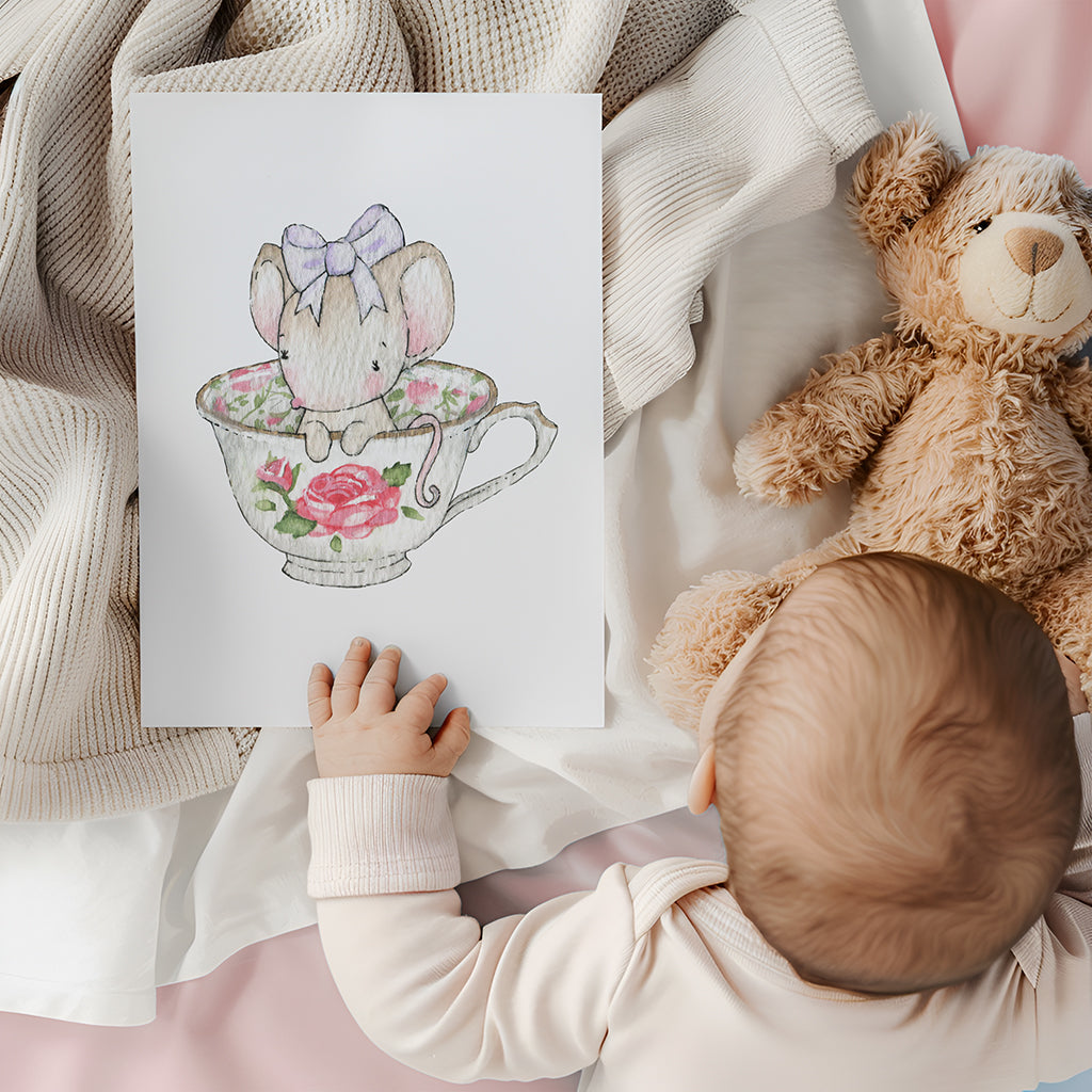 Girl&#39;s Personalised Tea Cup Mouse Print