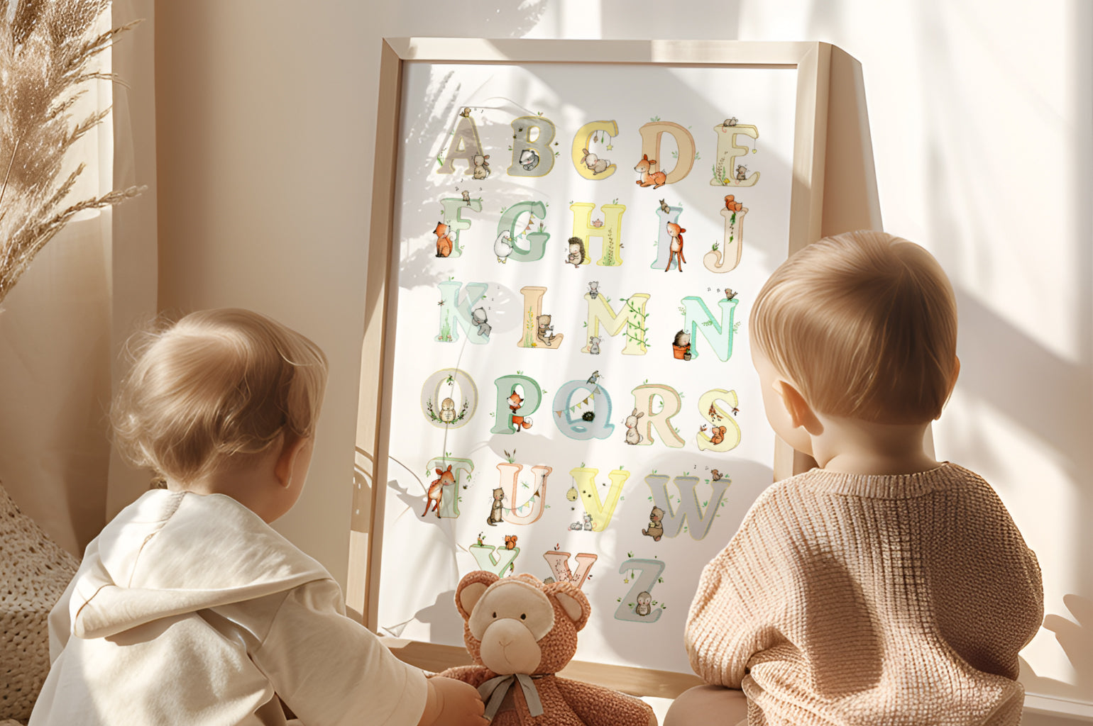 Kid's Big Neutral Woodland Alphabet Print Poster