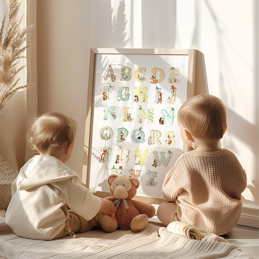 Kid&#39;s Big Neutral Woodland Alphabet Print Poster