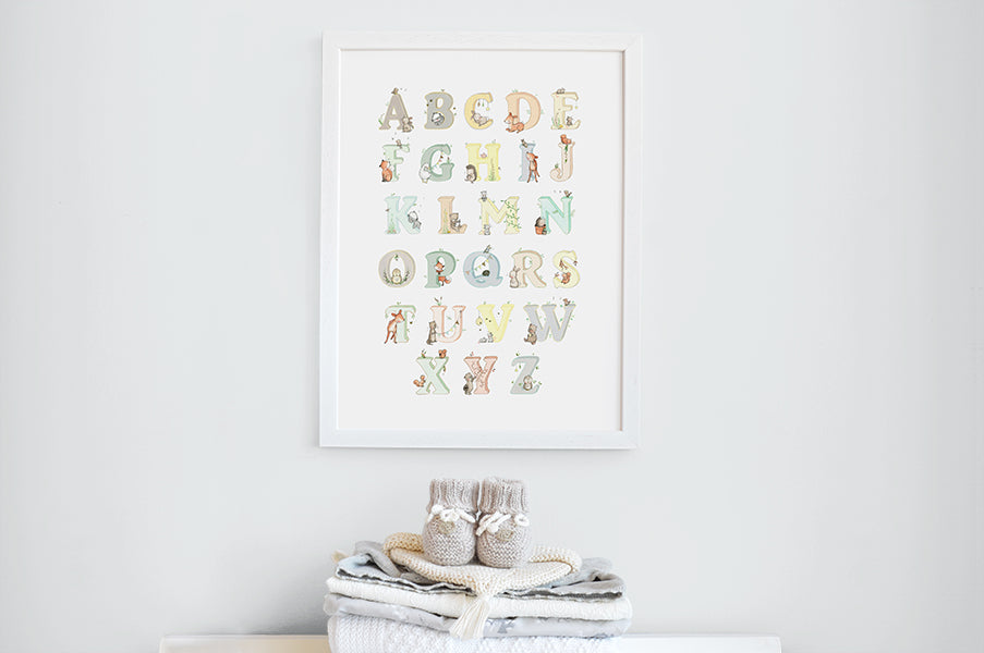Neutral Woodland Animal Alphabet Picture for Children's Room