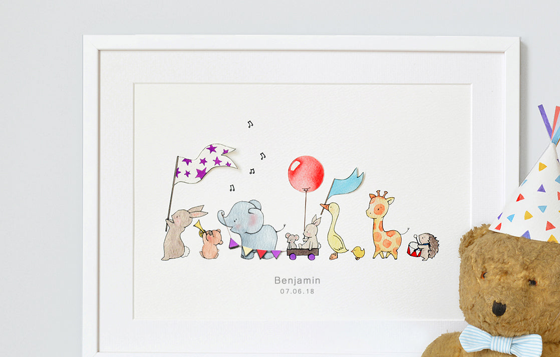 Original Personalised Animals On Parade Print