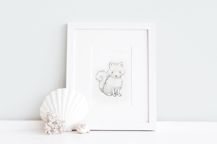 Newborn Baby Arctic Fox Nursery Art Print