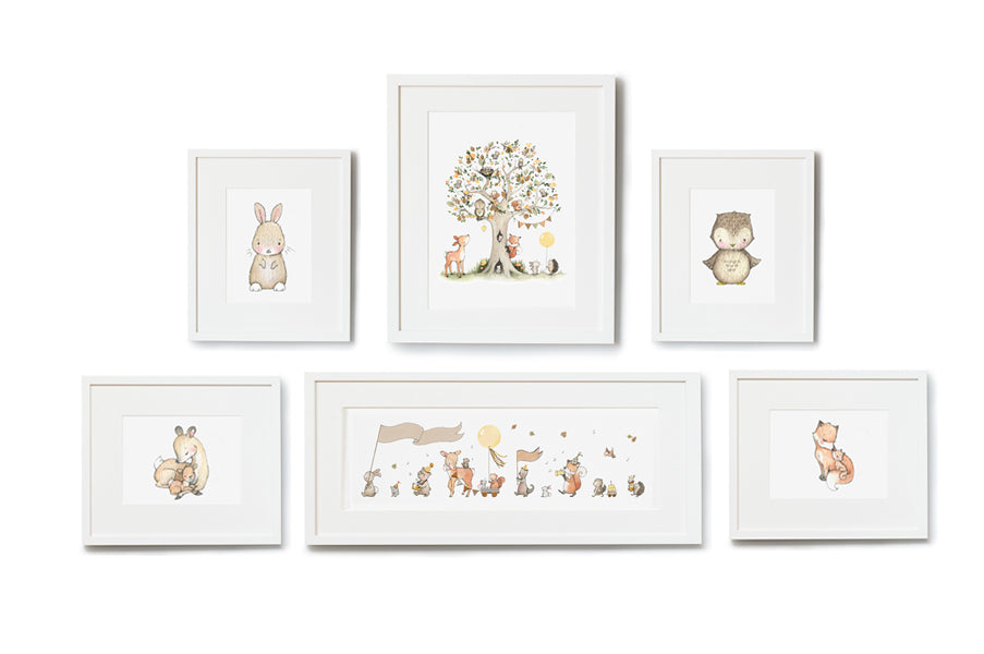 Children&#39;s Autumn Woodland Set of Framed Nursery Pictures
