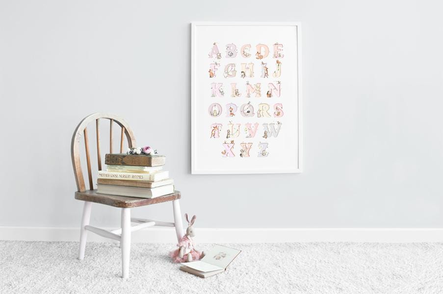 Big Pink Woodland Alphabet Picture for Girl's Room