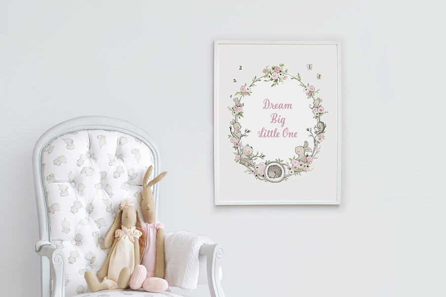 Girl&#39;s Big Floral Garden Wreath Quote Print