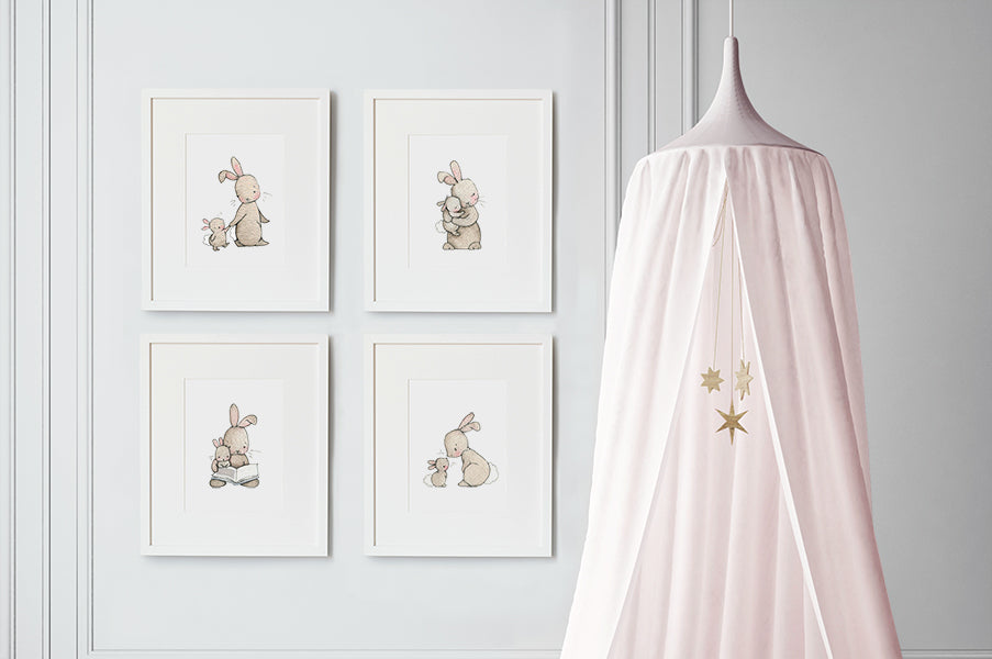 Girl's Bunny Love Nursery Artwork Set