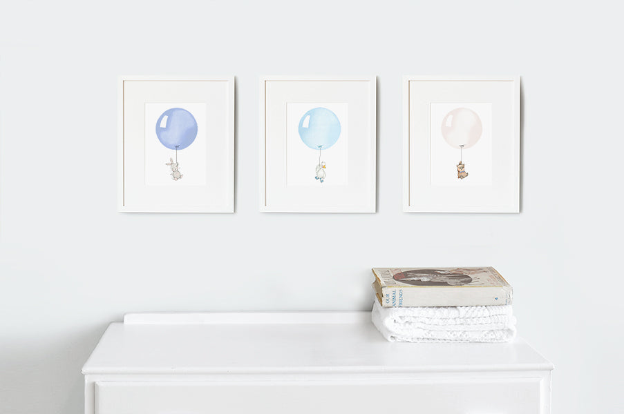 Classic Boy's Nursery Balloon Art Print Set