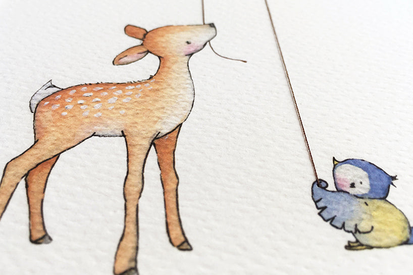 Children&#39;s Deer and Bird Best friends Picture