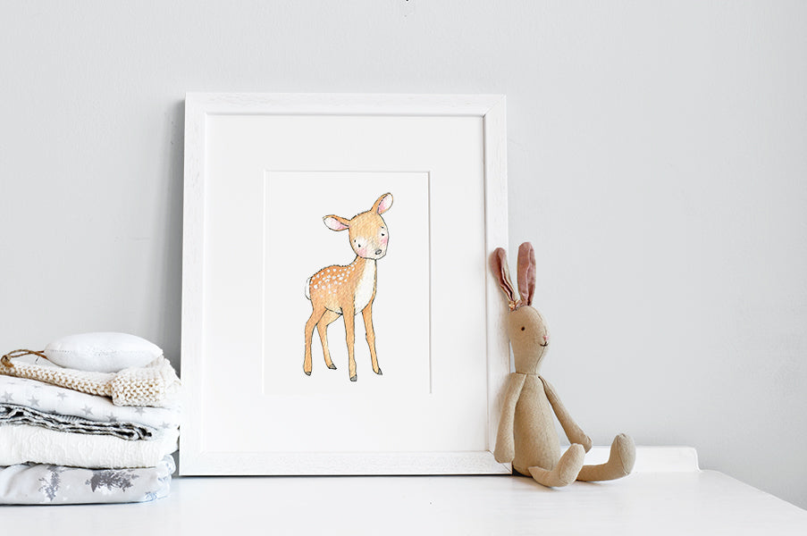 Newborn Baby Deer Print for Woodland Nursery Decor