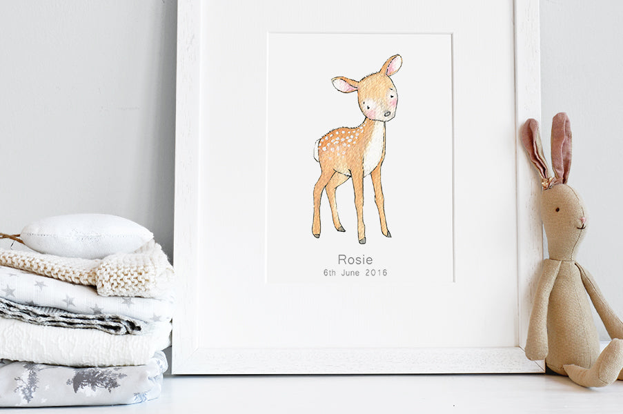 Newborn Baby Deer Print for Woodland Nursery Decor