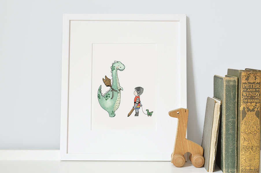 Dinosaur Dragon Wall Art Print for Child's Bedroom