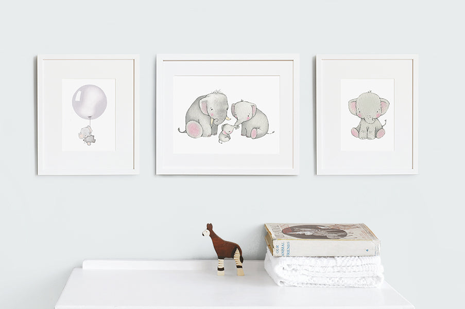 Baby Elephant Nursery Wall Art Set