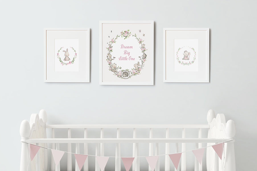 Illustrated Floral Set of Girl's Bedroom Prints