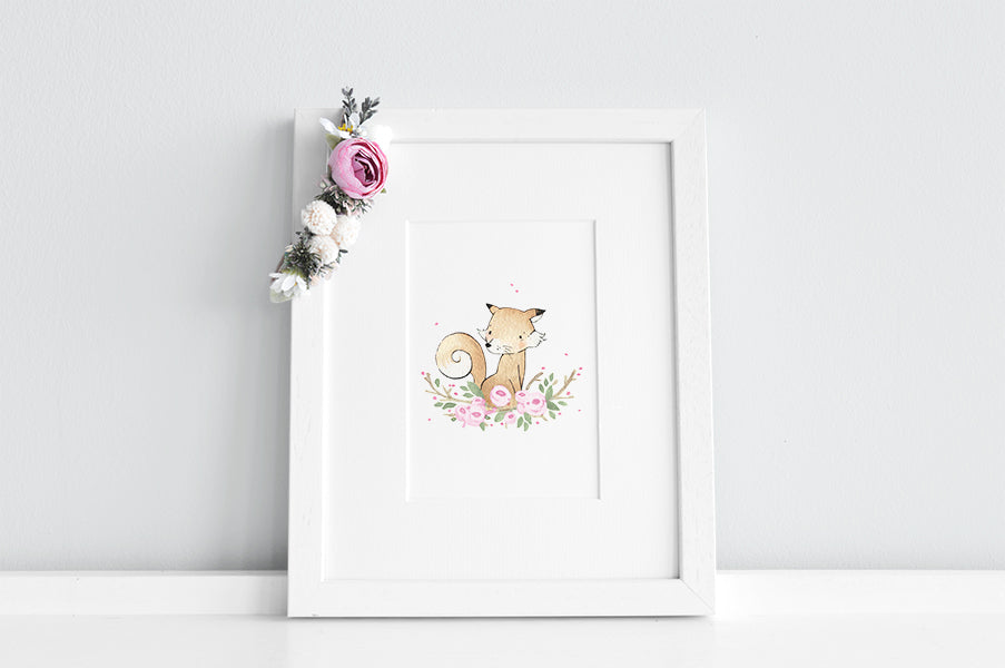 Girl's Floral Fox Nursery Decor Print
