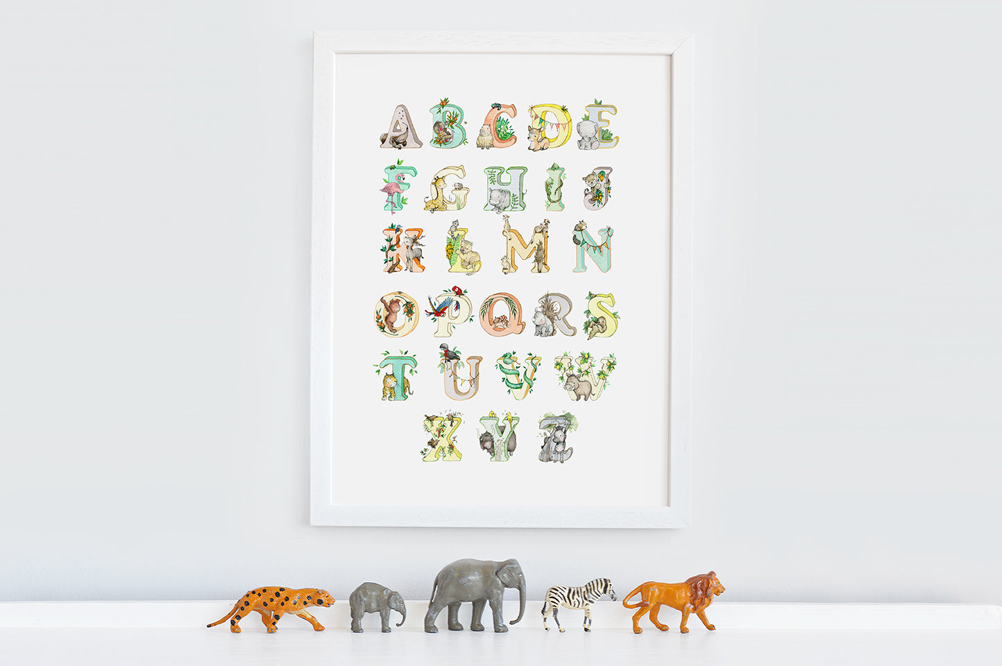 Bright Jungle Animal Alphabet Wall Print for Kid's Room