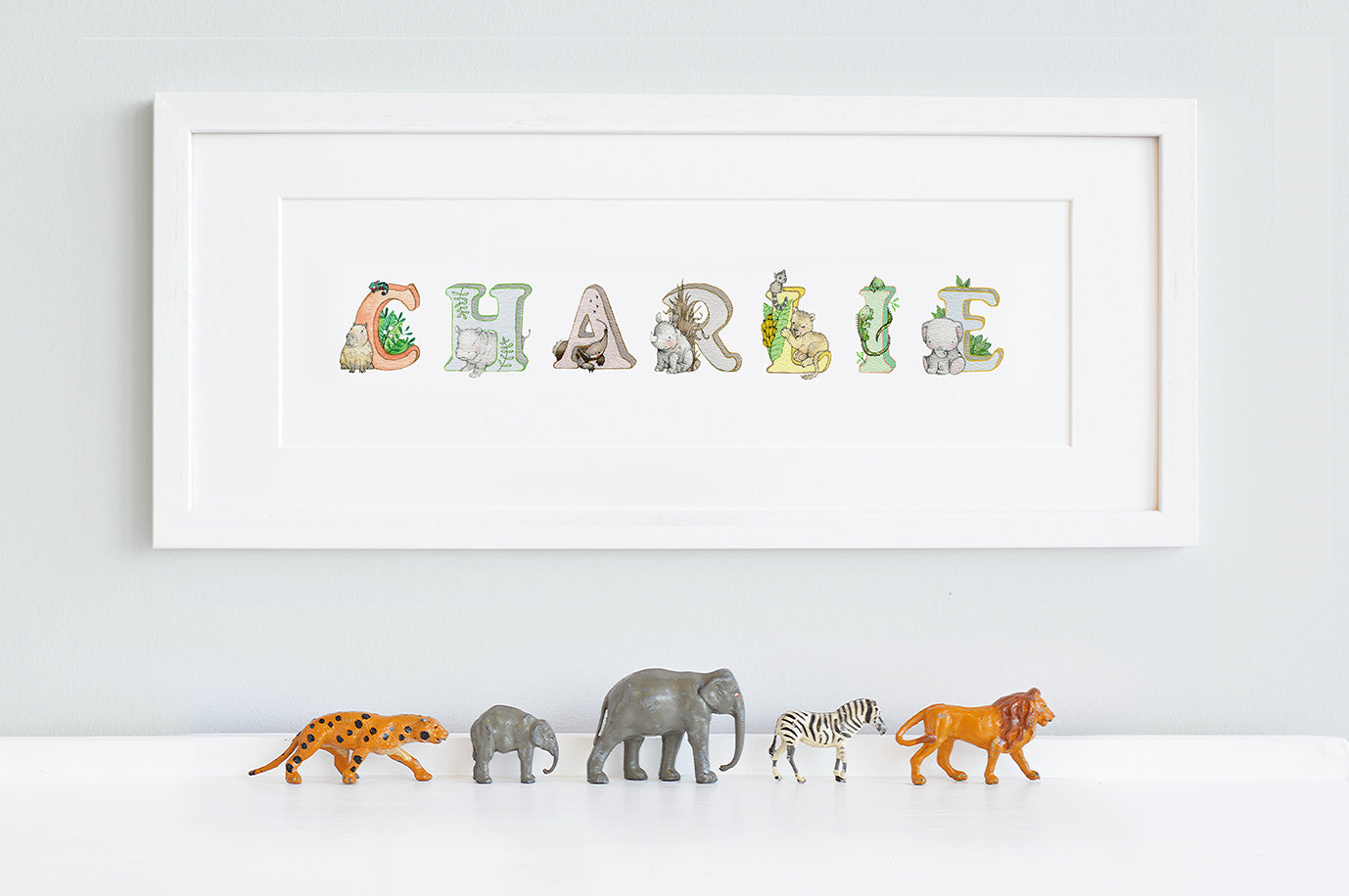 Kid&#39;s Personalised Bright Jungle Name Framed Print