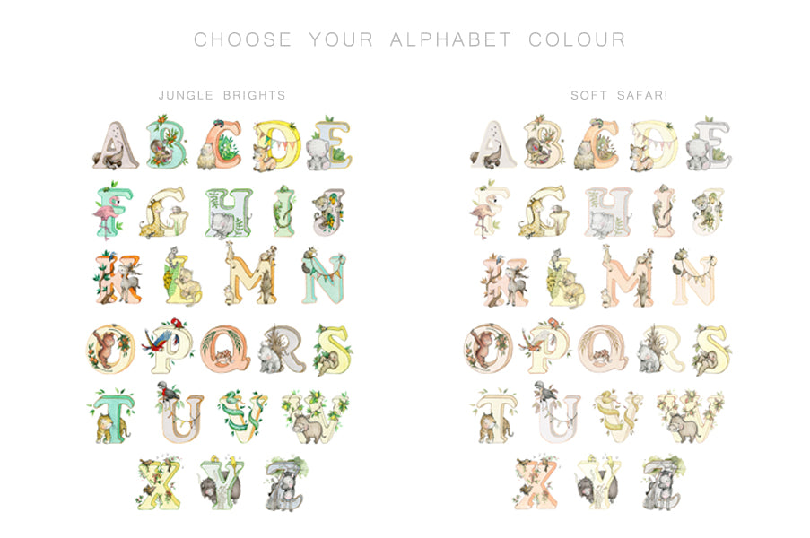 Personalised Kid&#39;s Neutral Safari Jungle Animal Letter Print