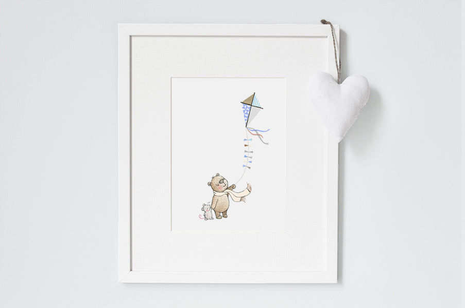 Illustrated Flying Paper Kite Children's Print