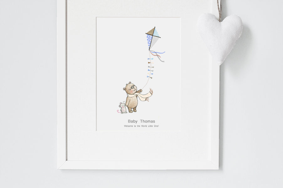 Illustrated Flying Paper Kite Children&#39;s Print