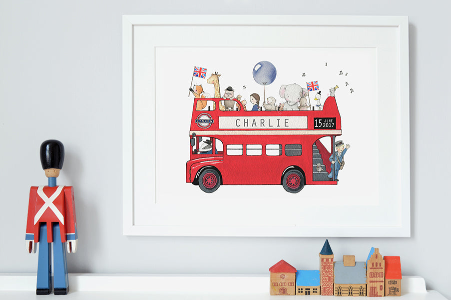 Children's Personalised Red London Bus Picture