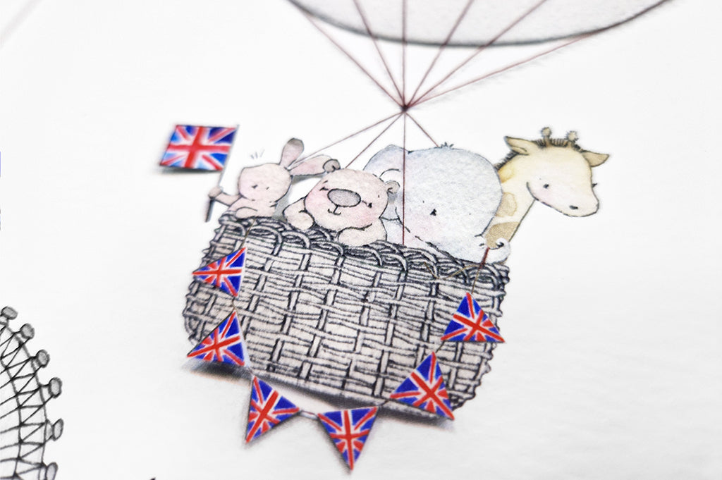 Kid&#39;s London Skyline Balloon Journey Art Print (Copy)