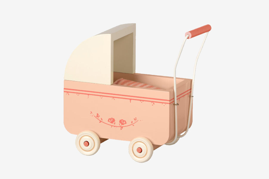 Maileg wooden blush powder pink toy pram