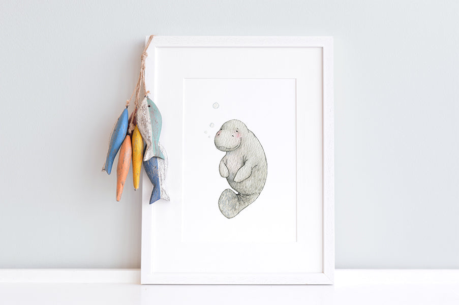 Newborn baby Manatee Nursery Decor Print