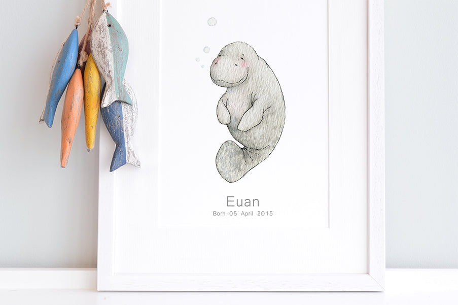 Newborn baby Manatee Nursery Decor Print