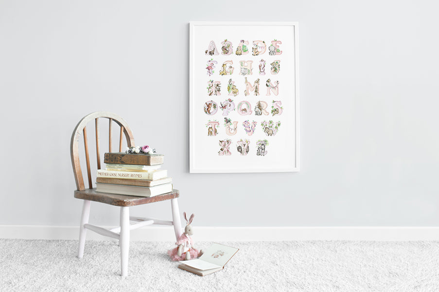 Girls Big Pink Jungle Animal Alphabet Print