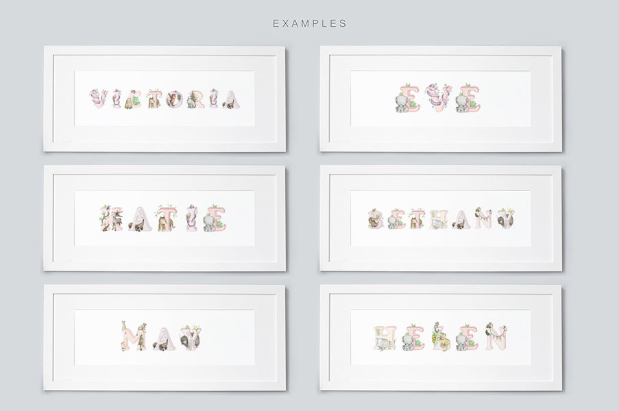 Personalised Framed Pink Jungle Girl&#39;s Name Art