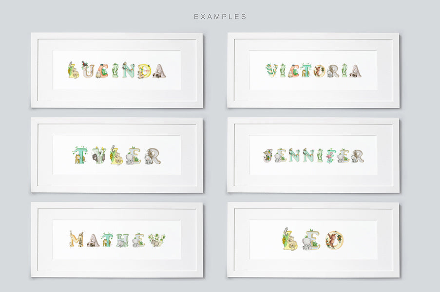 Kid&#39;s Personalised Bright Jungle Name Framed Print