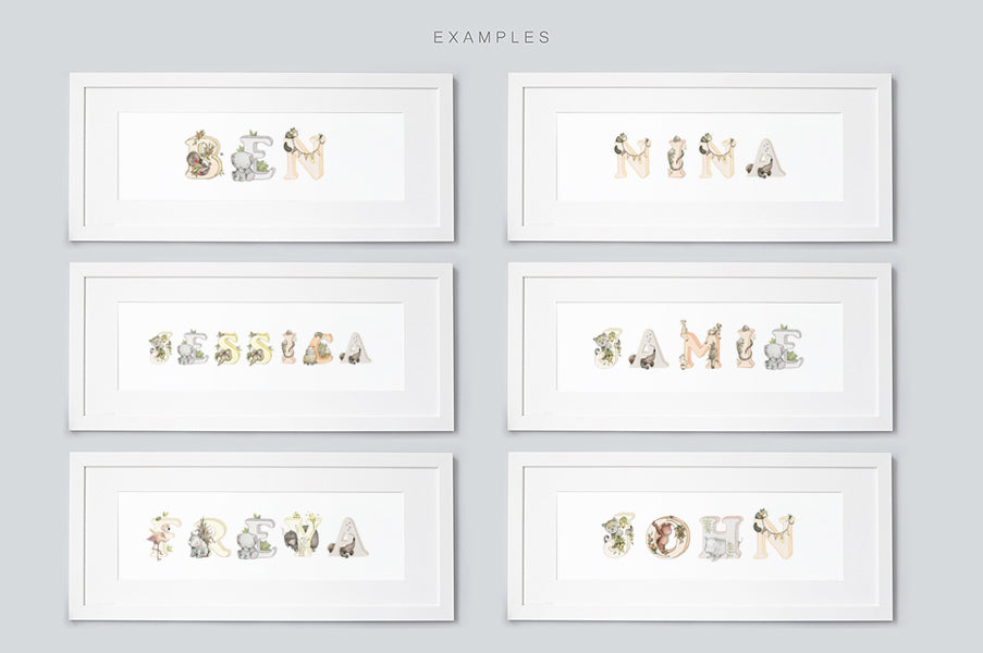 Personalised Framed Neutral Safari Jungle Kid&#39;s Name Print