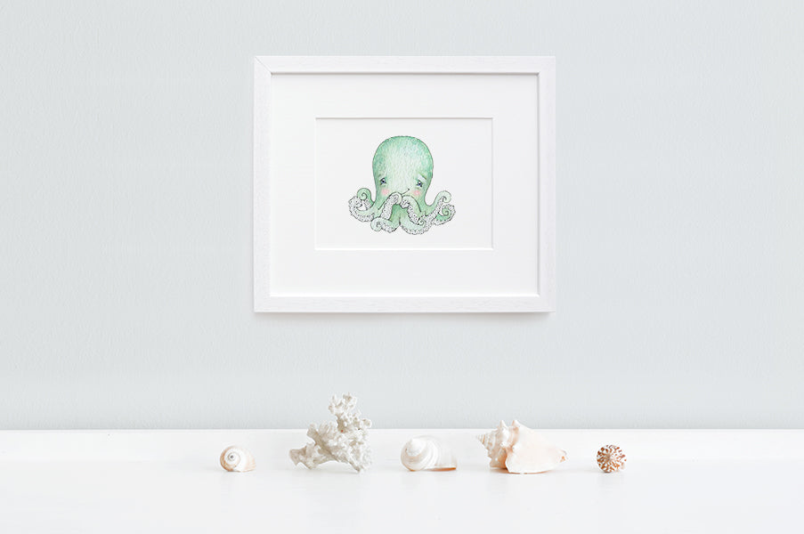 Newborn Baby Octopus Nursery Art Print