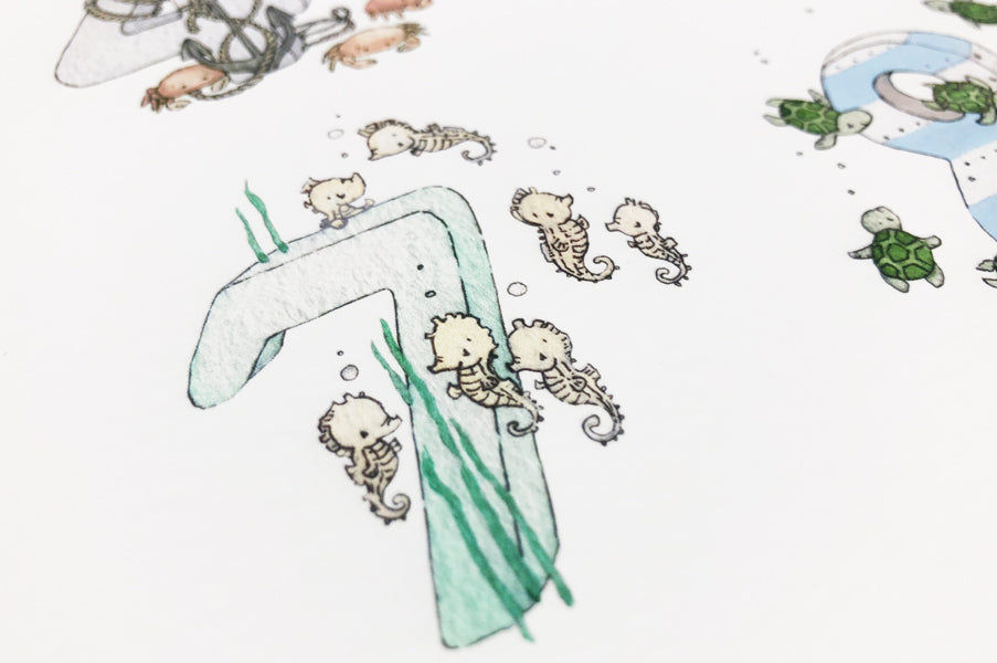 Children&#39;s Nautical Alphabet and Ocean Counting Set