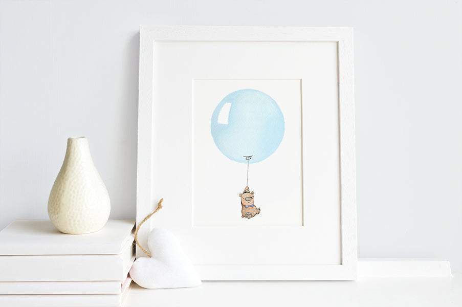 Pastel Blue Round Balloon Print for Baby Boy Gift