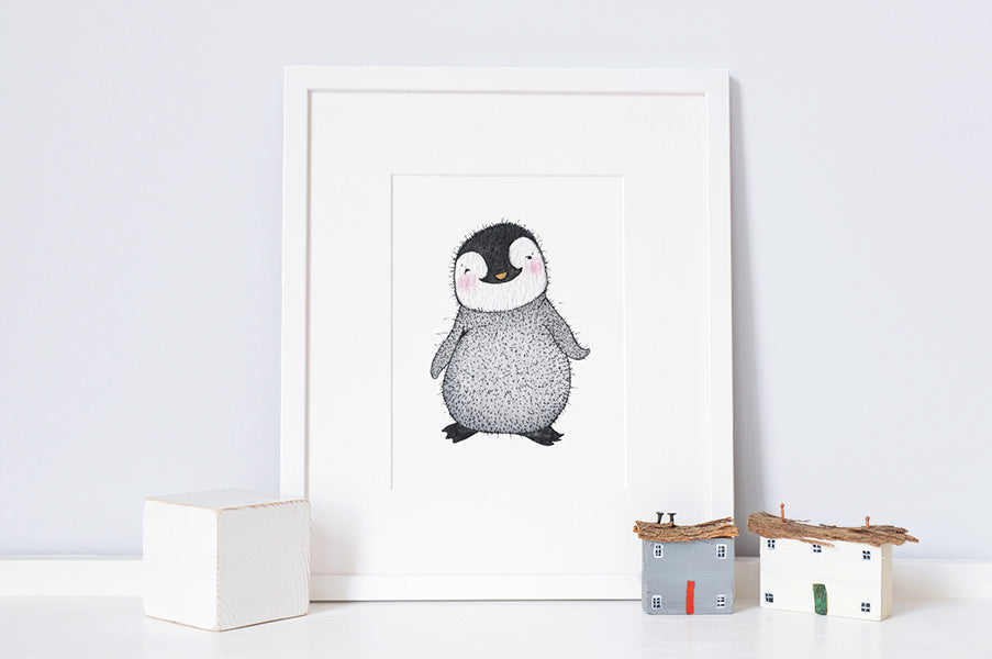 Newborn Baby Penguin Nursery Wall Print