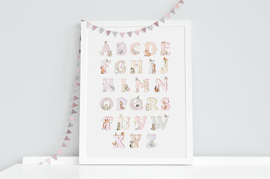 Girl's Pink Woodland Alphabet Nursery Print